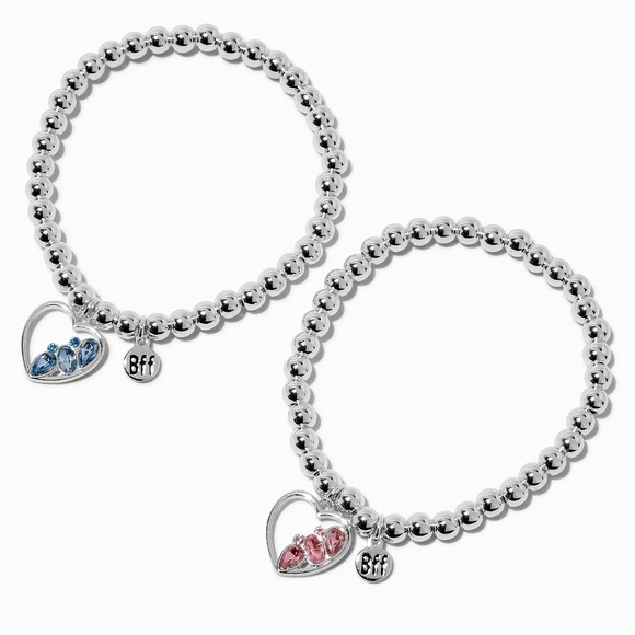 Claire’s Best Friends Gem Heart Charm Beaded Stretch Bracelets 2 Pack - Picture 2 of 8